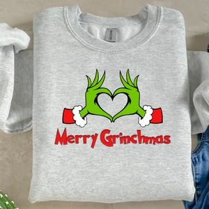 Merry Grinchmas Holiday Christmas Sweater Crewneck Gray Unisex Sizes NWT